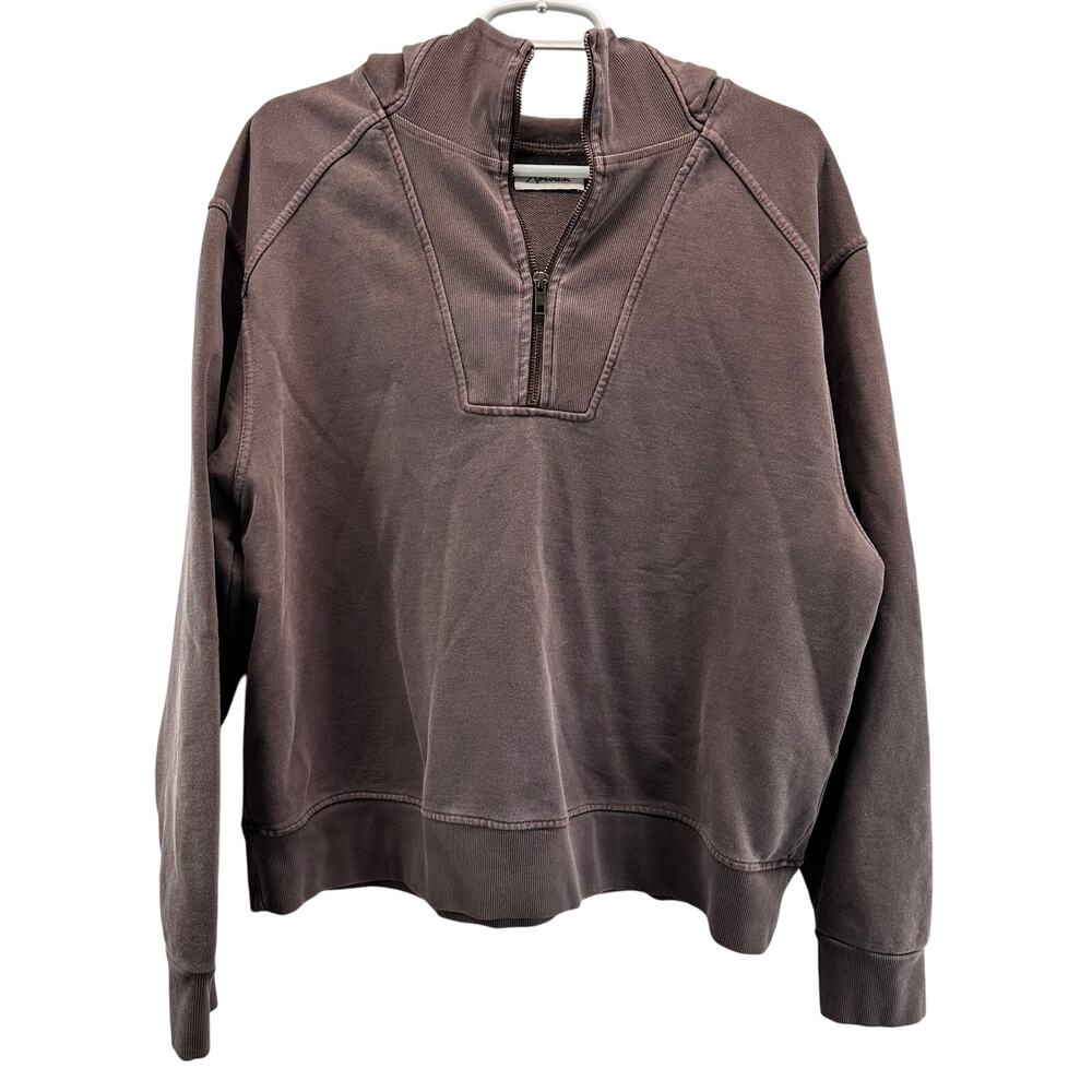 Washed Brown Half‑Zip Hoodie Sweatshirt